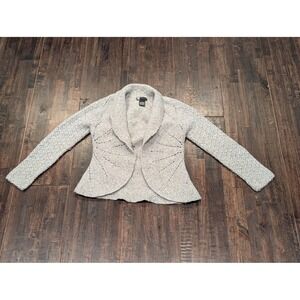 Carole Little Sweater S/M Cardigan Gray Open Front Shawl Collar Angora Hand Knit